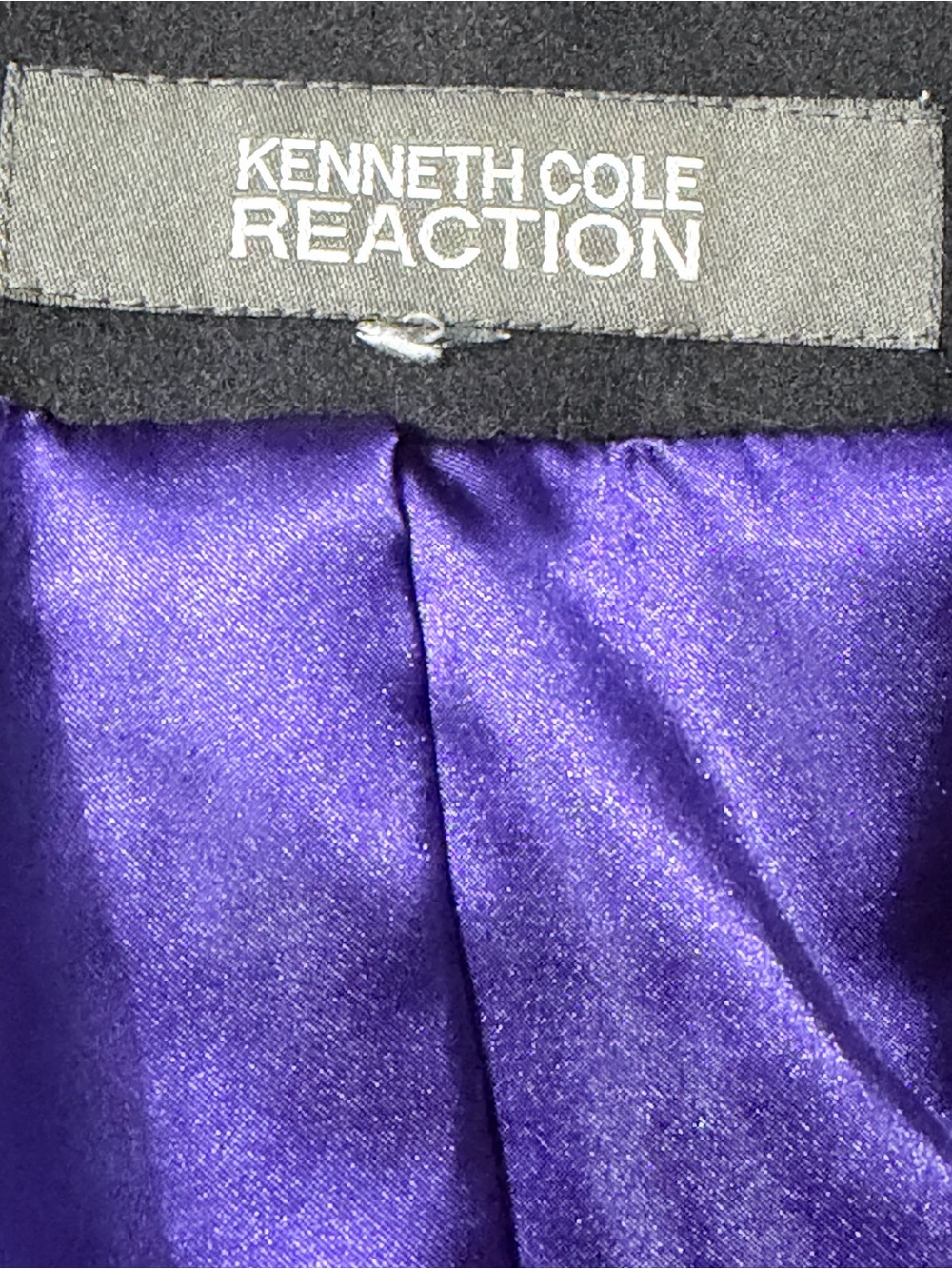 Kenneth Cole Reaction Black Wool Blend Fit & Flare Coat Purple Lining - Picture 2 of 9